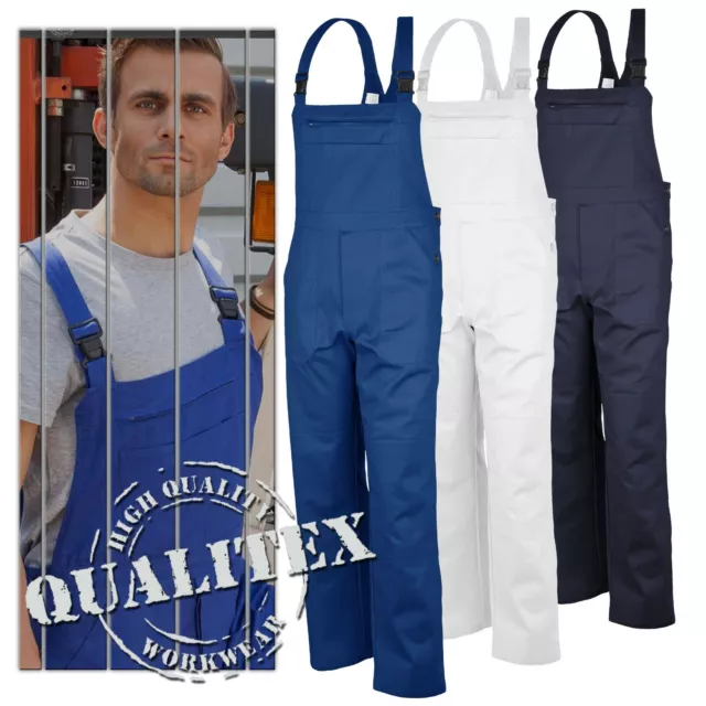 Qualitex Salopette Uomo Blu Basic Pantaloni da Lavoro Raccordo Lavoratore Latz