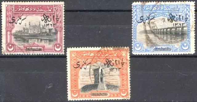 Bahawalpur 1945 KGVI Official overprint set of 3 SGO11-O13  Fine Used