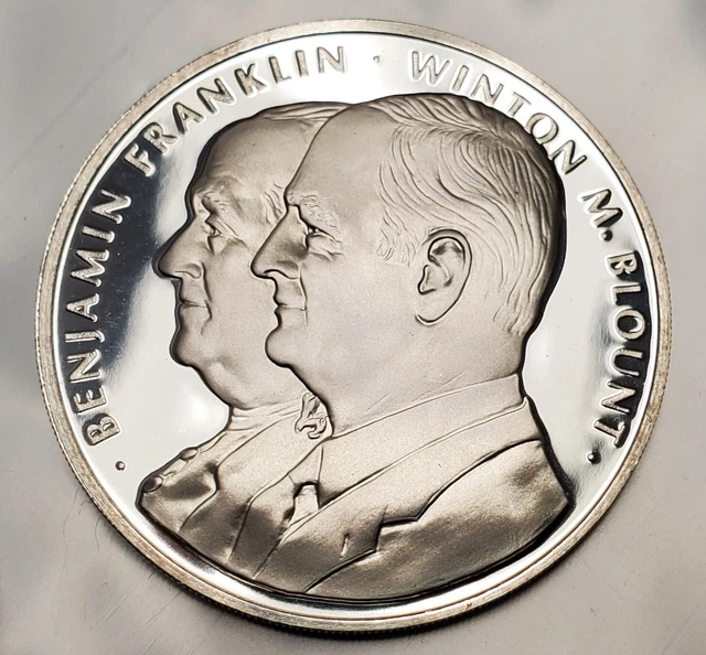Benjamin Franklin & Winton Blount Sterling Silver Medal Coin USPS Franklin Mint