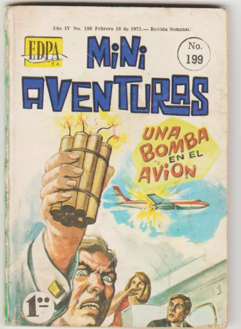 Mini Aventuras #199 Mexican Mini Comic 1971 Una Bomba En El Avion Bomb In Plane