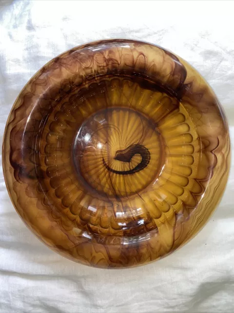 Vintage Art Deco Cloud Glass Bowl Amber Brown Shades George Davidson 1930s Large