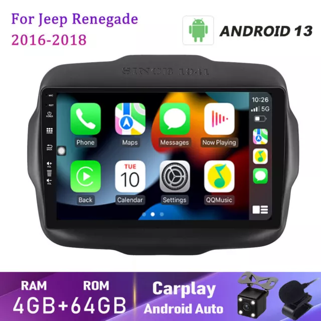 Autoradio Per Jeep Renegade 2016-2018 GPS Android 13 CarPlay WIFI AHD DAB+ OBD2