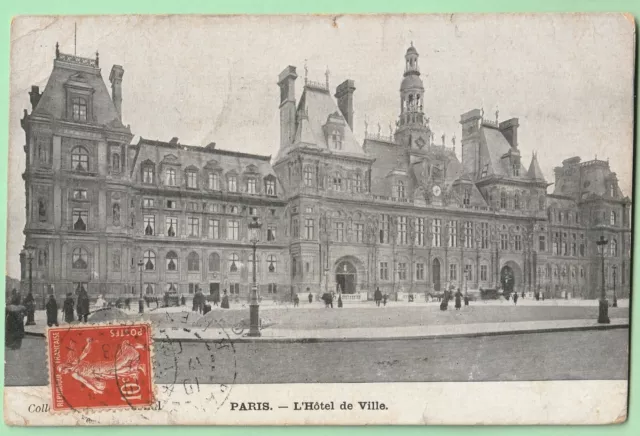 CPA Carte Postale ancienne : PARIS L'hôtel de ville - Timbre N°135 Semeuse