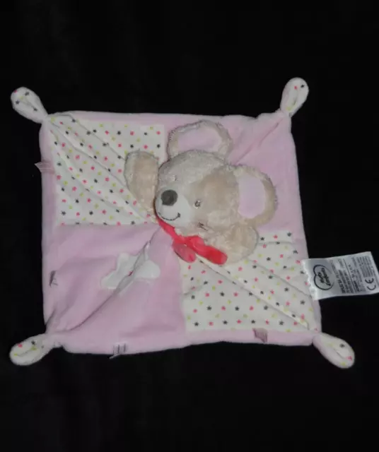 Doudou MOTS D'ENFANTS LECLERC lapin plat rose blanc étoiles couleurs Etat NEUF