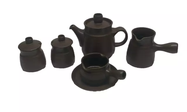Denby Langley Mayflower Teapot, 2 Jam Pots, Pitcher and Gravy Boat with plate