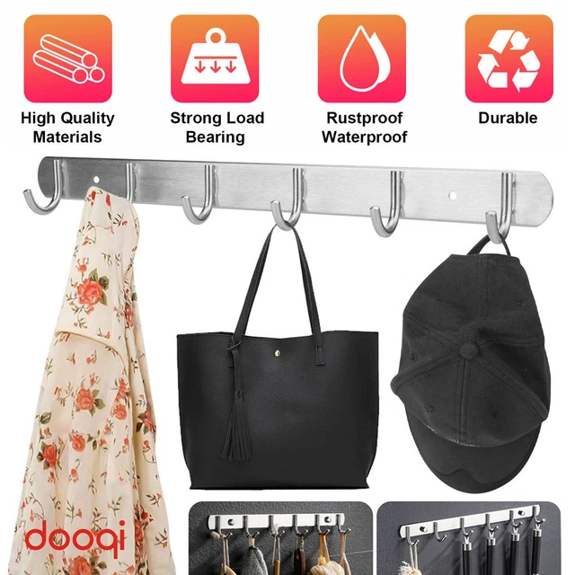 2 Pack 6 Hooks Wall Mount Key Bag Towel Rack Hanger Holder Coat Robe Hat Clothes