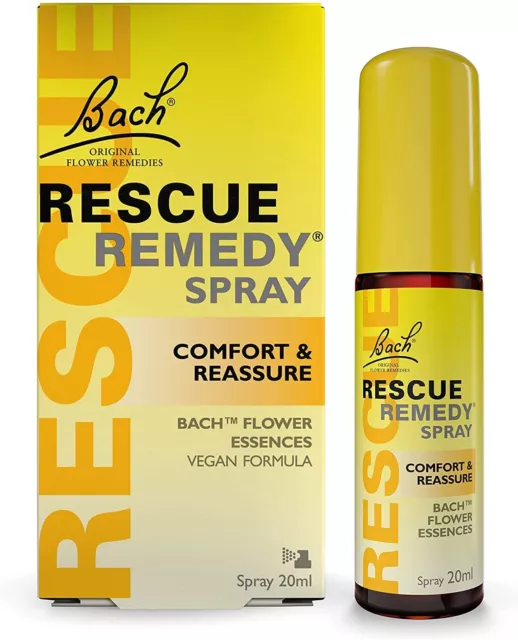 VEGANO Bach Rescue Remedy Spray 20 ml BOTELLA DE SPRAY DE VIAJE esencia floral Hecho en el Reino Unido
