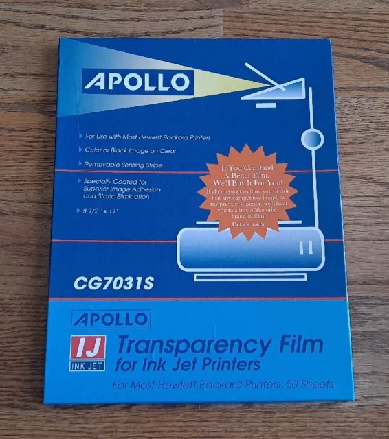 APOLLO Transparency Film For Ink Jet Printers CG7031S/ 50 Sheets Open Box