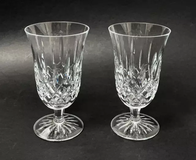 Pair Waterford Lismore Cut Crystal Stemmed Iced Tea Glasses Signed