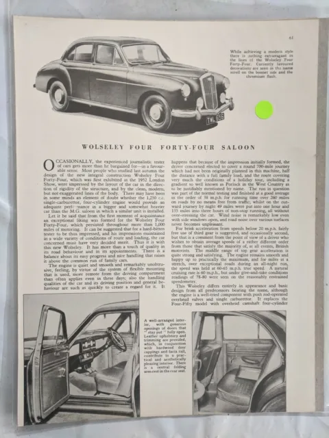 Vintage Ad Print Wolseley   Automobile,  Forty-Four Saloon M230