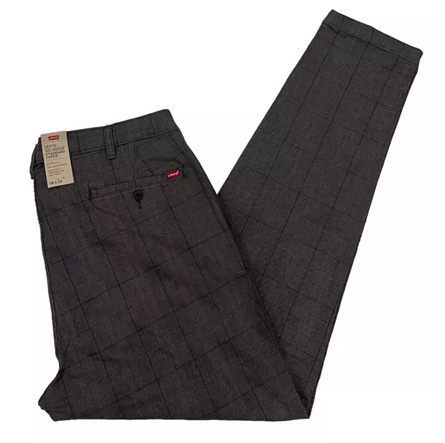 Levis XX Chino Standard Taper Mens Stretch Pants 38X34 Plaid W38L34 #0091 Gray