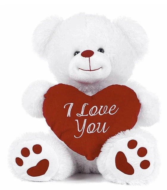 MASSIVE VALENTINES DAY White Soft Teddy Bear Holding I LOVE YOU Heart ...