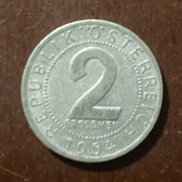 1954 Austria Republik Osterreich 2 Groschen Aluminum Coin