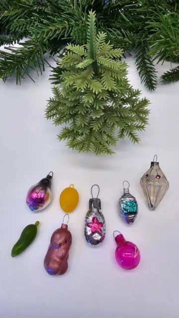 Amazing Tiny Christmas Tree Vintage Decorations Antique Glass Plastic Ornaments