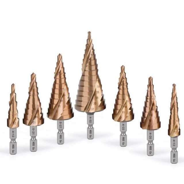 HSS High Speed Steel Cobalt Titanium Step Drill Bit Set Multiple Hole Hex Handle