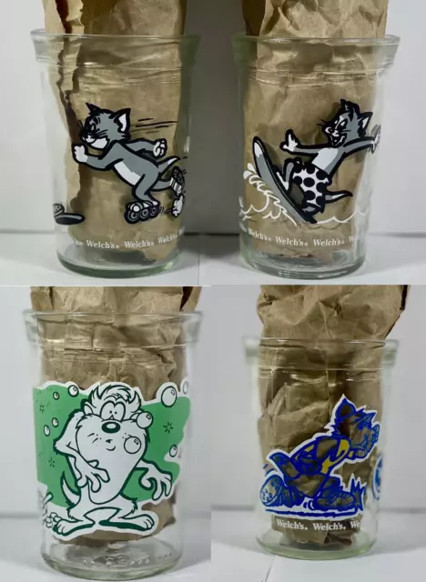 Lot of 4 Welch's Jelly Glasses. Tom and Jerry and Tasmanian Devil