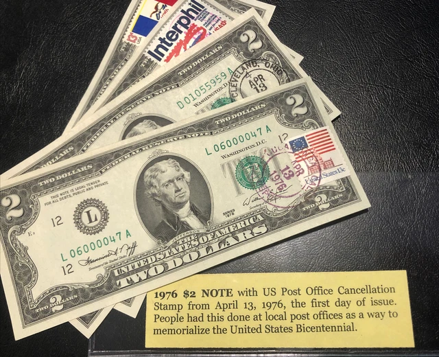 1976 Two Dollar ($2) Bill Uncirculated Consecutive Sequential Cancellation Stamp
