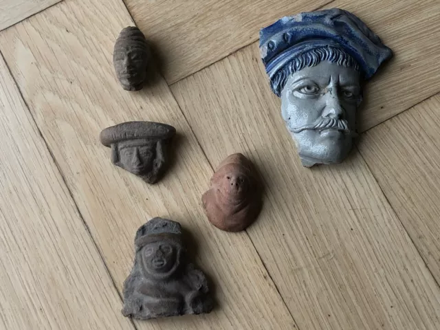 kleine Sammlung von antiken Kopfplastiken Kopfreliefs aus Keramik , 2 cm - 8 cm