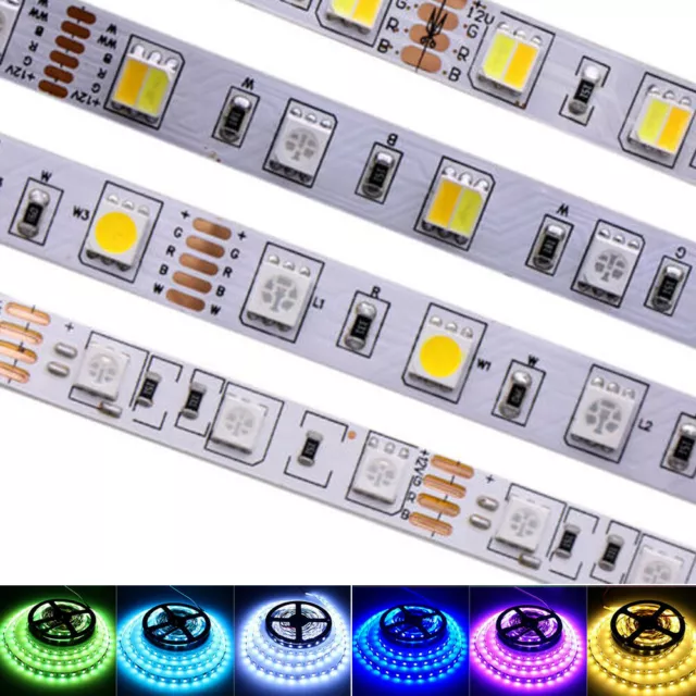 DC12V 1M 5M SMD 5050 RGB white Waterproof LED Flexible 3M Tape Strip Light lamp