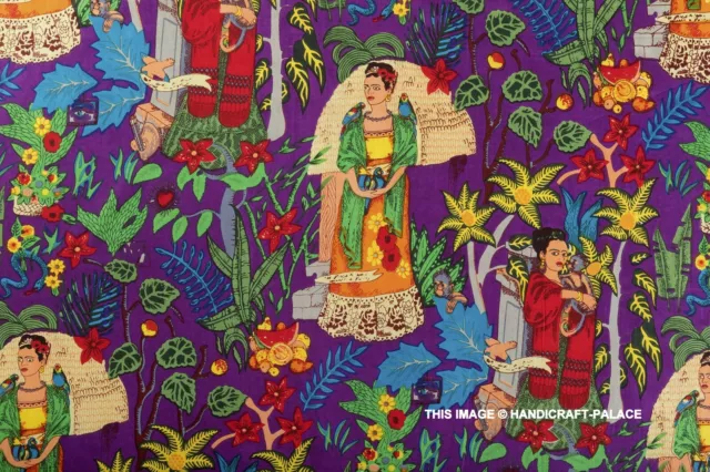 Indiano Mano Blocco Cotone Tessuto Sartoria Cucito 4.6m Frida Kahlo Messicano