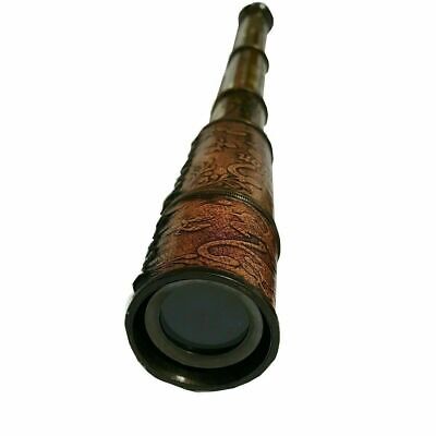 Nautical Maritime Brass & Leather Coated Telescope With Wooden Box Spyglass