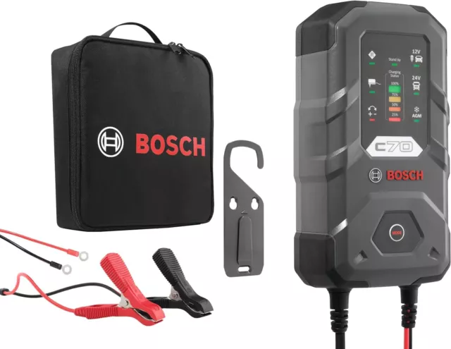 Bosch C70 10 Amp Car Battery Charger with Trickle Function-for 12V/24V Lead Acid