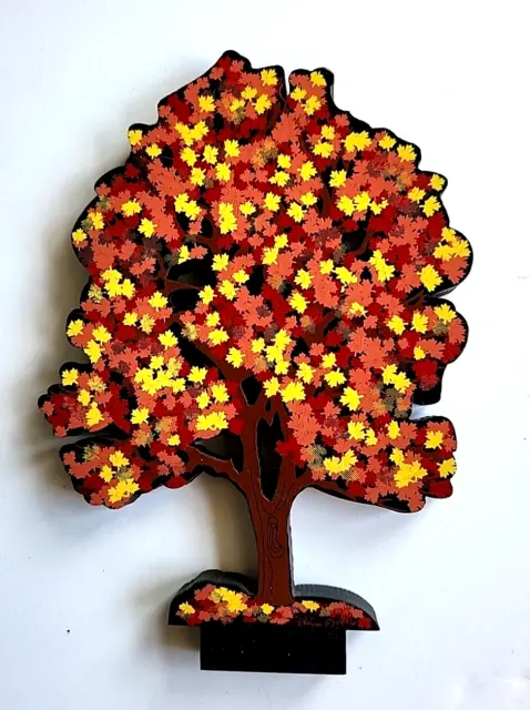 Shelias Collectibles 8" Tree Fall Autumn Leaves Orange Yellow Brown Stand Wooden