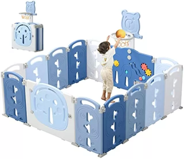 Baby Laufgitter Laufstall Kinder Absperrgitter Krabbelgitter Schutzgitter Blau