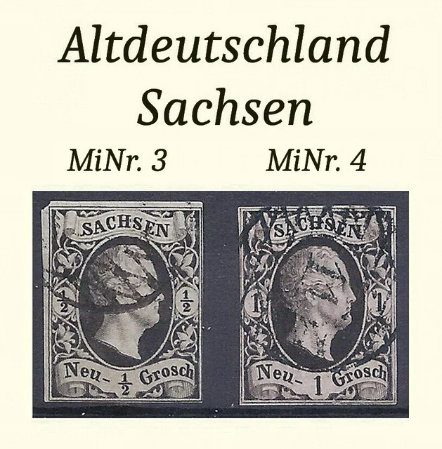 Altdeutschland Sachsen MiNr. 3 + 4 gestempelt, schöne Sammlerstücke