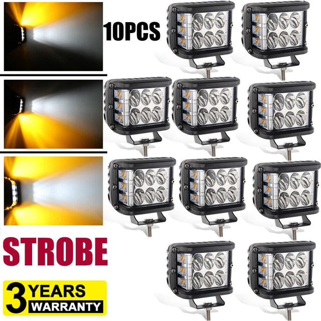 10pc DUAL COLOR DITCH LIGHT PODS SIDE STROBE AMBER 48W White + Amber Flush Mount