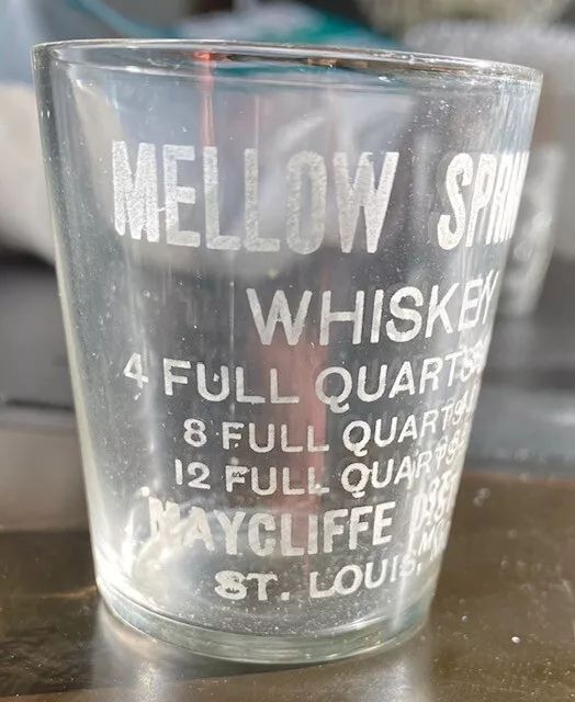 MAYCLIFFE DISTILLING Co St Louis MO Pre Pro Shot Glass Whiskey etched ca 1900