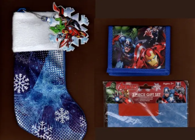 Avengers Christmas Ornament, 11" Stocking, Wallet, 3 Piece Gift Set, NEW Holiday