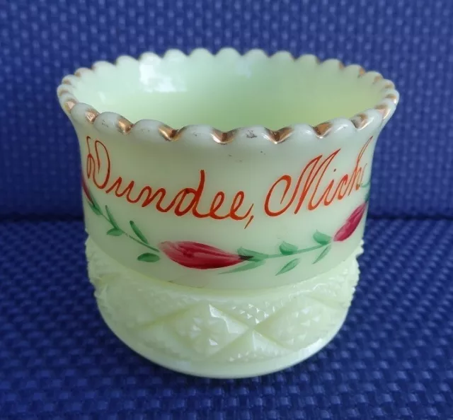 Dundee Michigan Mich Antique Uranium HEISEY Souvenir CUSTARD GLASS Open Sugar