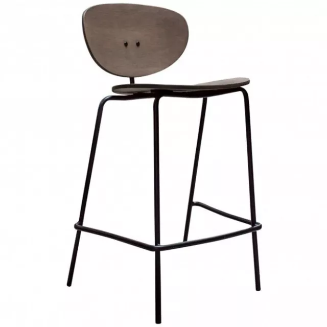 Gallery Sidcup Grey Washed Oak Wood Bar Chair Stool Thin Black Metal Leg £249