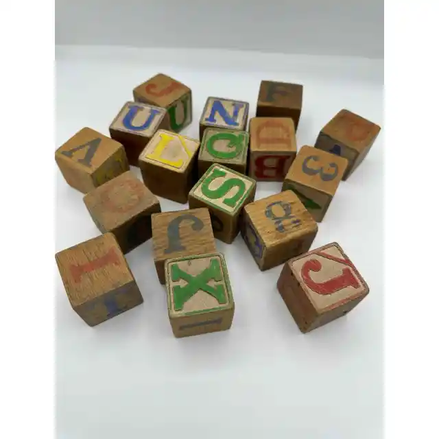 Vintage Wood Alphabet Blocks Set of 18