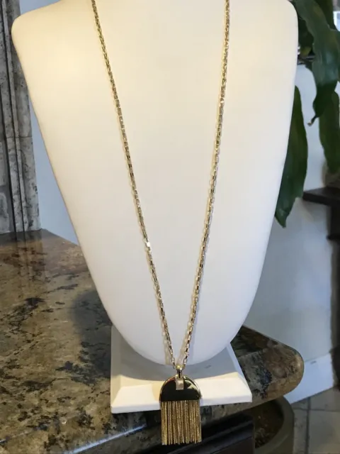 Vince Camuto Long Pendant W/ Tassels Gold Tone Necklace