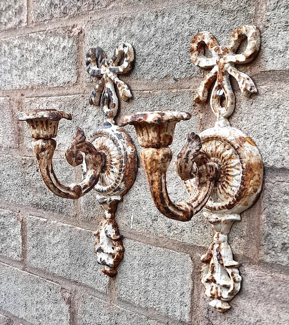 Portacandele da parete vintage in ottone e bronzo - Blaker - vecchia lampada da parete - candeliere da parete - stile antico - rococò - ornamenti - metà secolo - Italia