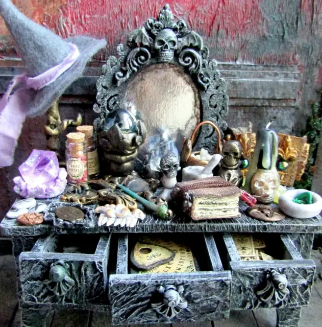 1:12 Witch miniature dressing table OOAK Halloween dollhouse furniture Haunted