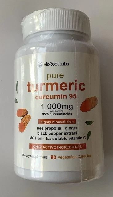 BIOROOTS LABS PURE Turmeric Curcumin 95/ 1000mg Per Serving 90 ...