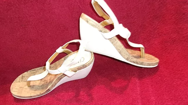 Womens Size 7 B * CHAPS * RAEVYN White Wedge Heel Cork Sandals