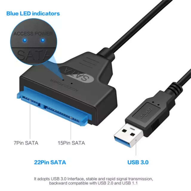 USB 3.0 To SATA 22 Pin 2.5 Inch Hard Disk Drive SSD Adapter Connector Cable Lead