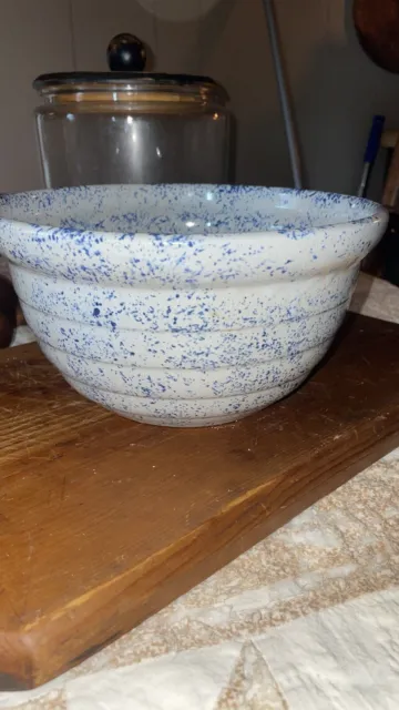 Handmade Blue Pottery Bowl Speckled Primitive Monmouth Maple Farmhouse Decor