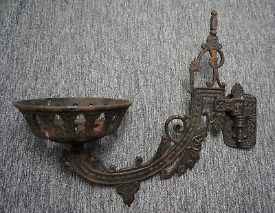 Cast Iron OIL LAMP HOLDER Swivel Arm WALL MOUNT and BRACKET - Victorian ANTIQUE