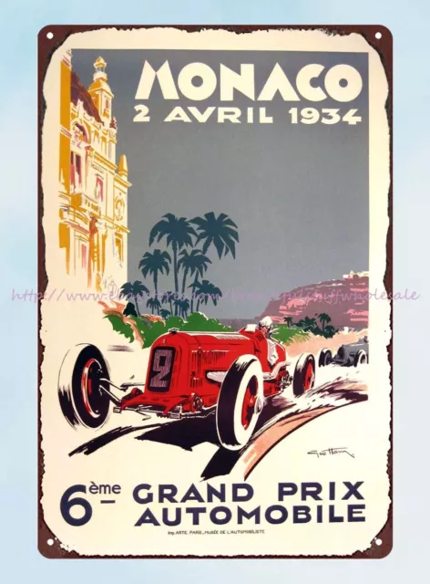 Monaco Grand Prix car race 1934 metal tin sign home decor shopping plaque