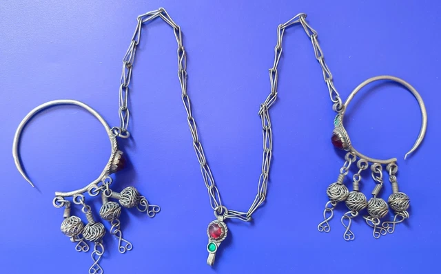 Antique berber silver earrings with glass red beads ethnic tribal jewelery