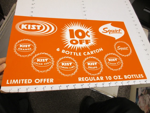 KIST soda 1960s store display sign US paper poster grape SQUIRT bottle cap #1
