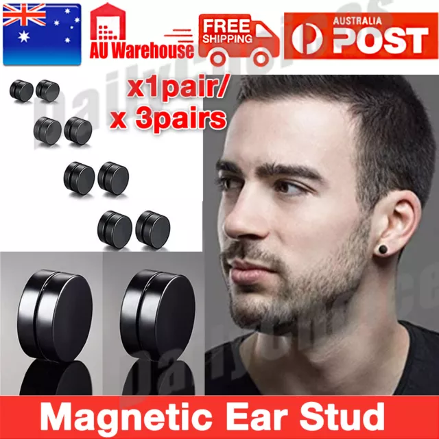 Black Pair Magnetic Earrings Ear Stud Mens Womens No Piercing Jewellery Round