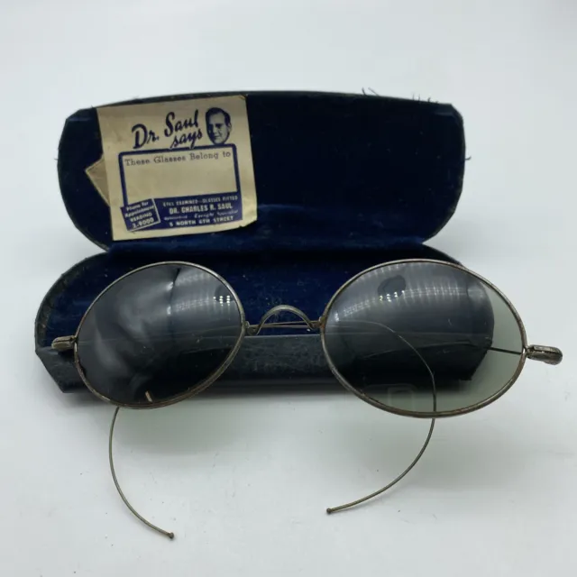 Antique Smoked Sunglasses Sunglasses Vtg Steampunk Glasses Spectacles & Case