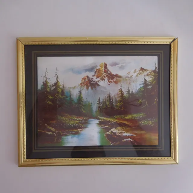 Tableau cadre paysage montagne forêt reproduction vintage art déco design N4259