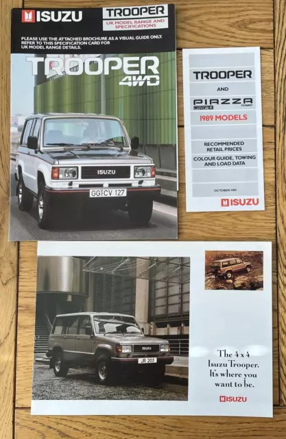 Izuzu Trooper 4WD UK sales brochures x 2 with Trooper/Piazza Price List. '87/'89